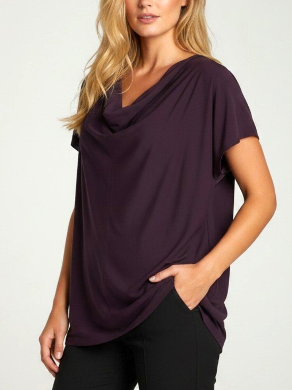 Ann Taylor Cowl Neck Tunic Top Women’s Petite Large Plum Purple Batwing Sleeve